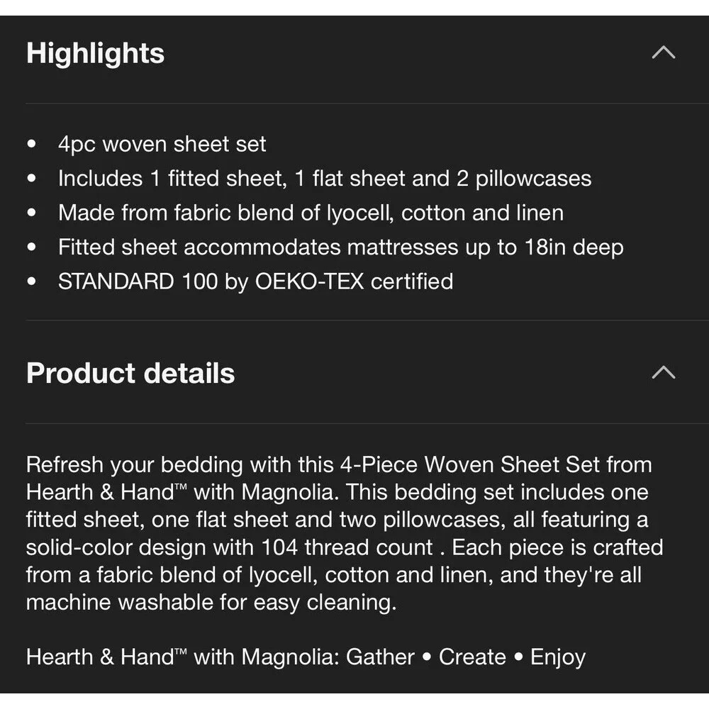 4pc King Woven Sheet Set Tan - Hearth & Hand with Magnolia NEW